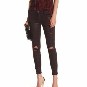 7 For All Mankind Burgundy Distressed Coated Skinny Jeans Size 25 Boho Grunge
